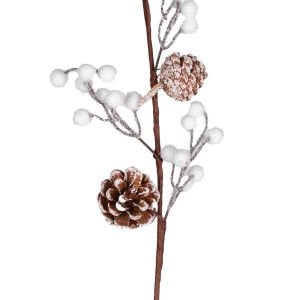 Yılbaşı Çiçeği Pike Kar Efektli Berry Kozalaklı Beyaz 70 Cm.