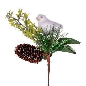 Yılbaşı Çiçeği, Pike Berry, Kuşlu, Kozalaklı, Yeşil - 20 cm