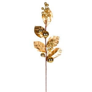 Yılbaşı Çiçeği, Pike Berry, Gold Simli, Gold Yapraklı, Yılbaşı Toplu, Gold - 70 cm