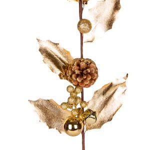 Yılbaşı Çiçeği Pike Berry Gold Simli Renkli Kozalaklı Toplu Çanlı Gold 65 Cm.