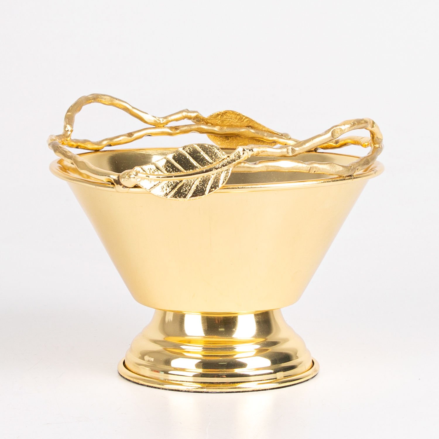 Kase, Altın Görünümlü, Yaprak Figürlü, Gold Renk - 17x13x17 cm