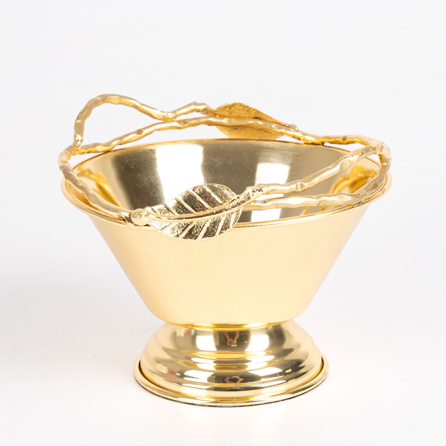 Kase, Altın Görünümlü, Yaprak Figürlü, Gold Renk - 17x13x17 cm