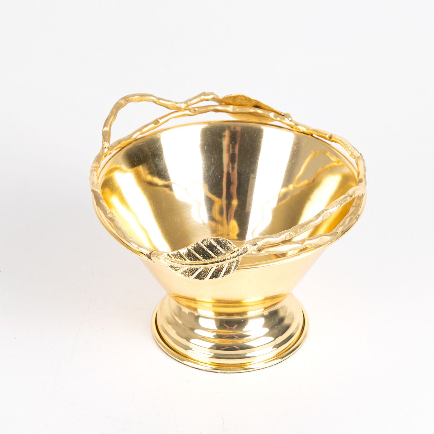 Kase, Altın Görünümlü, Yaprak Figürlü, Gold Renk - 17x13x17 cm