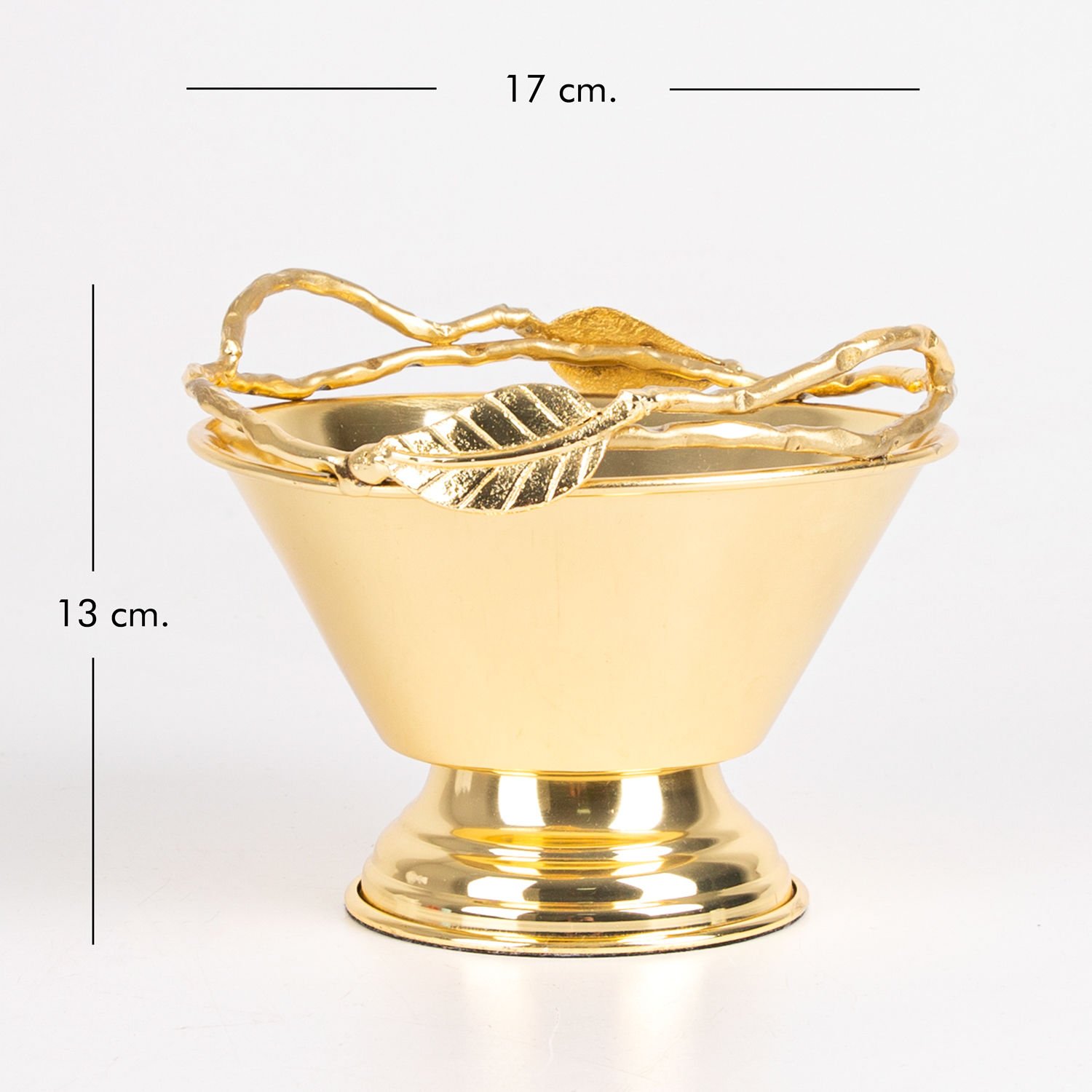Kase, Altın Görünümlü, Yaprak Figürlü, Gold Renk - 17x13x17 cm