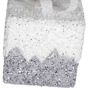 Yılbaşı Süsü Hediye Paketi Simli Kurdelalı 2'li Paket Gümüş-Beyaz 10 Cm.