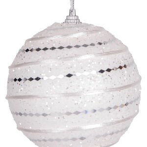 Yılbaşı Topu Gümüş Desenli 2'li Paket Beyaz 9 Cm.