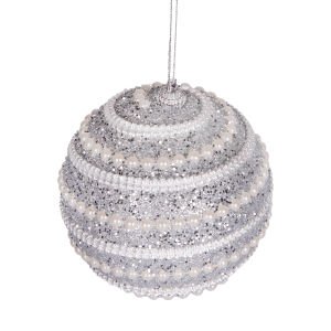 Yılbaşı Topu 2'li Paket Simli Şerit İnci Boncuk Figürlü Gümüş 9 Cm.