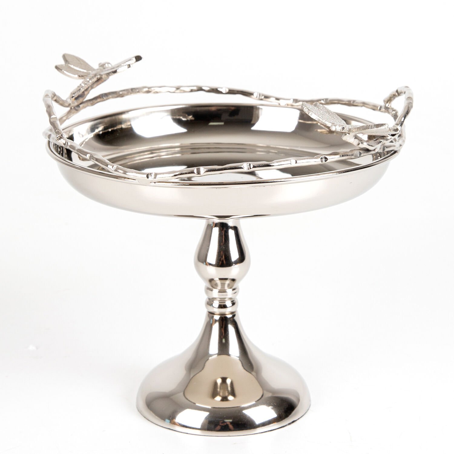 Servis Tepsisi, Ayaklı, Gümüş Kaplama, Kelebek Figürlü, Gümüş Renk - 22x21x22 cm