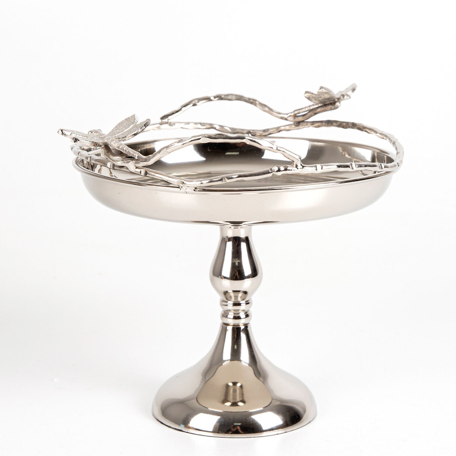 Servis Tepsisi, Ayaklı, Gümüş Kaplama, Kelebek Figürlü, Gümüş Renk - 22x21x22 cm