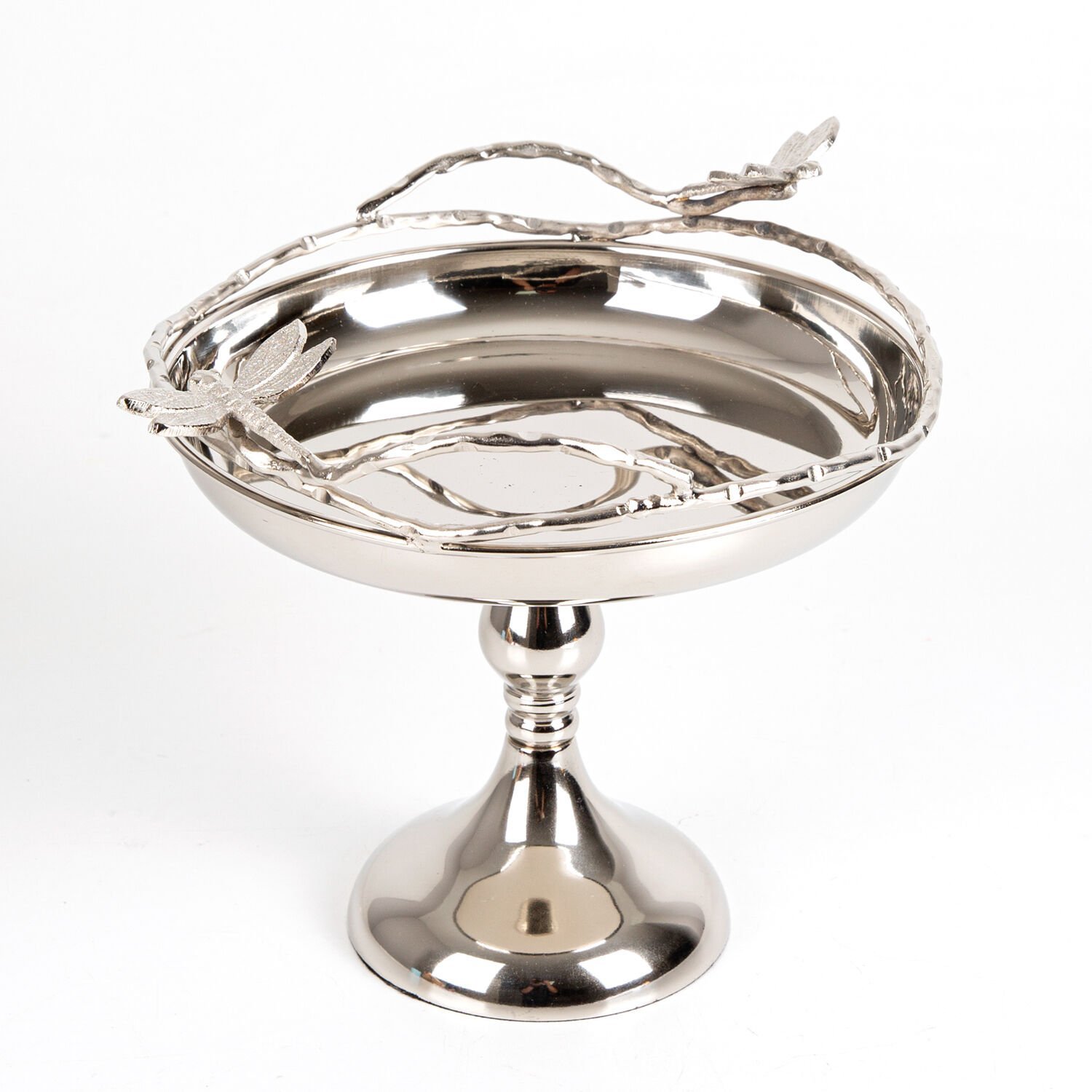 Servis Tepsisi, Ayaklı, Gümüş Kaplama, Kelebek Figürlü, Gümüş Renk - 22x21x22 cm