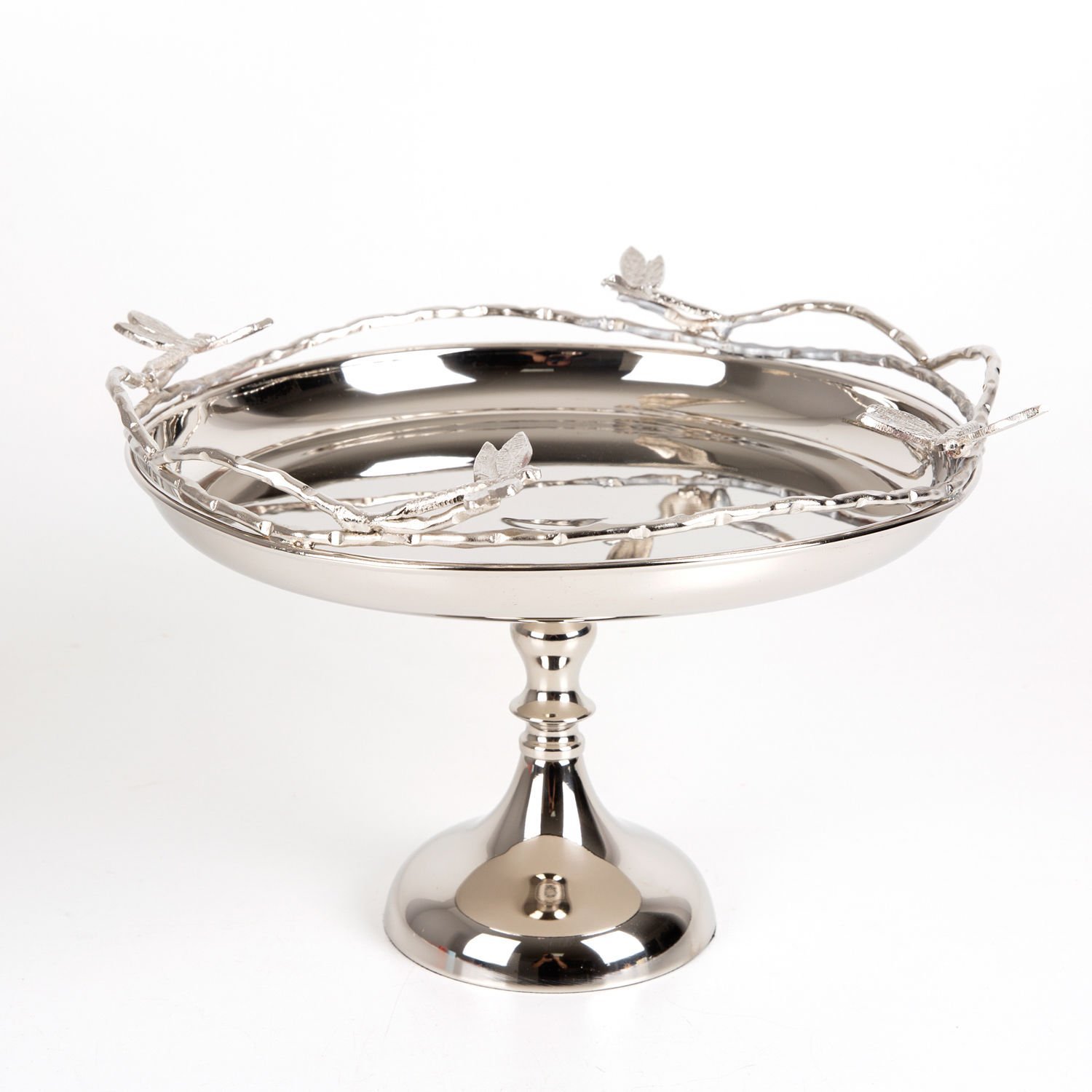 Servis Tepsisi, Ayaklı, Gümüş Kaplama, Kelebek Figürlü, Gümüş Renk - 34x21x34 cm