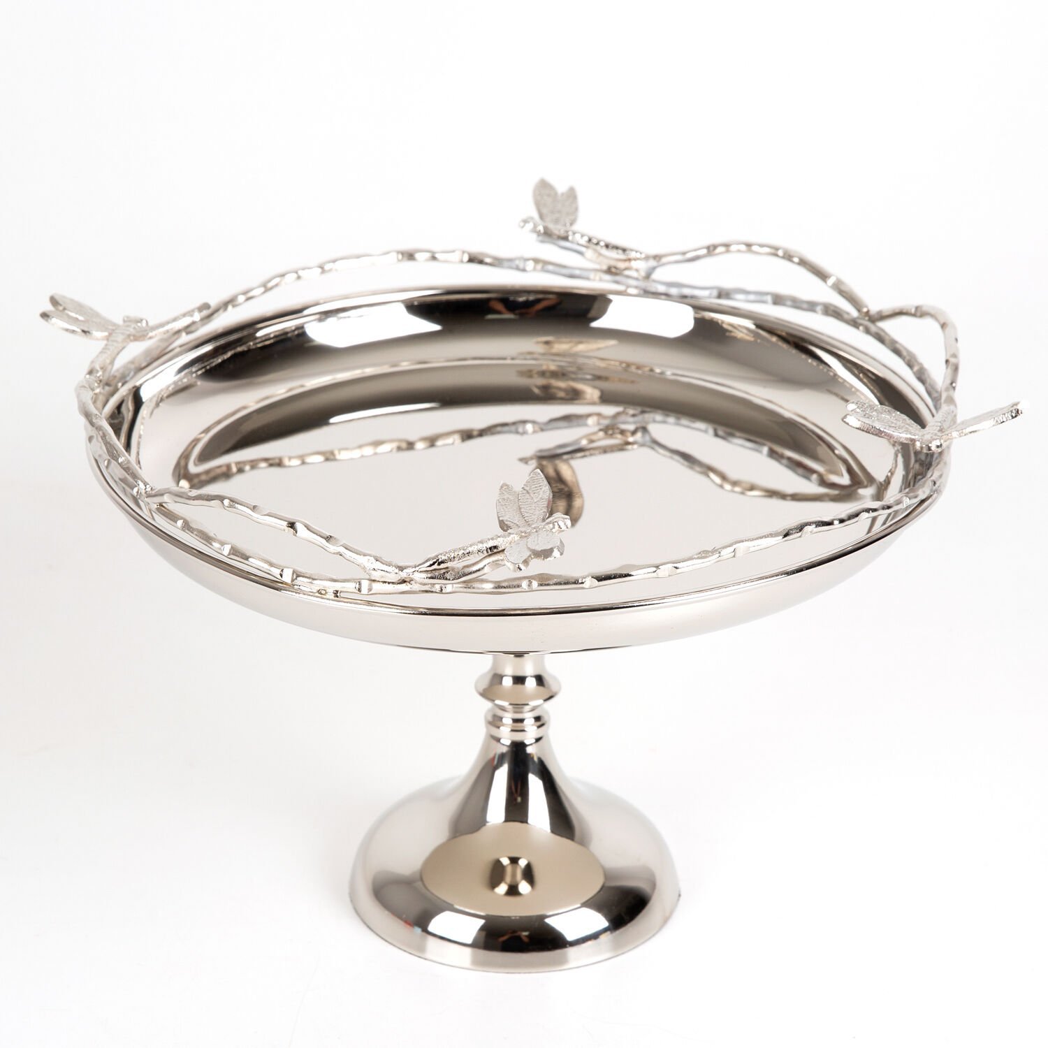 Servis Tepsisi, Ayaklı, Gümüş Kaplama, Kelebek Figürlü, Gümüş Renk - 34x21x34 cm