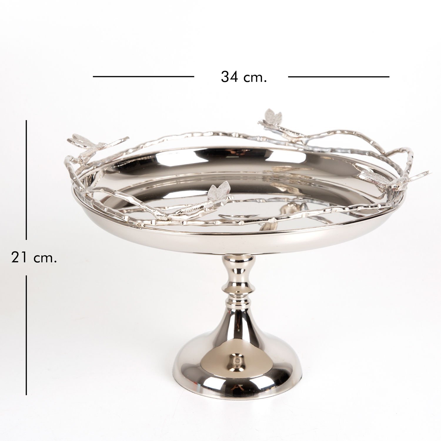 Servis Tepsisi, Ayaklı, Gümüş Kaplama, Kelebek Figürlü, Gümüş Renk - 34x21x34 cm