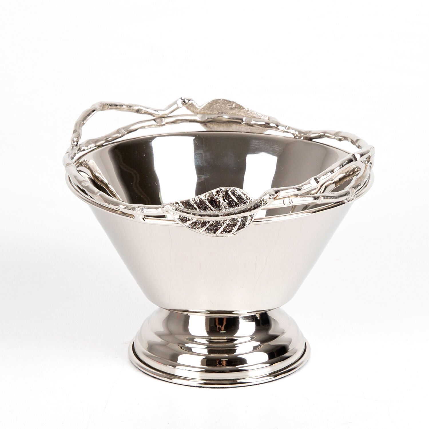 Kase, Gümüş Kaplama, Yaprak Figürlü, Gümüş Renk - 17x13x17 cm