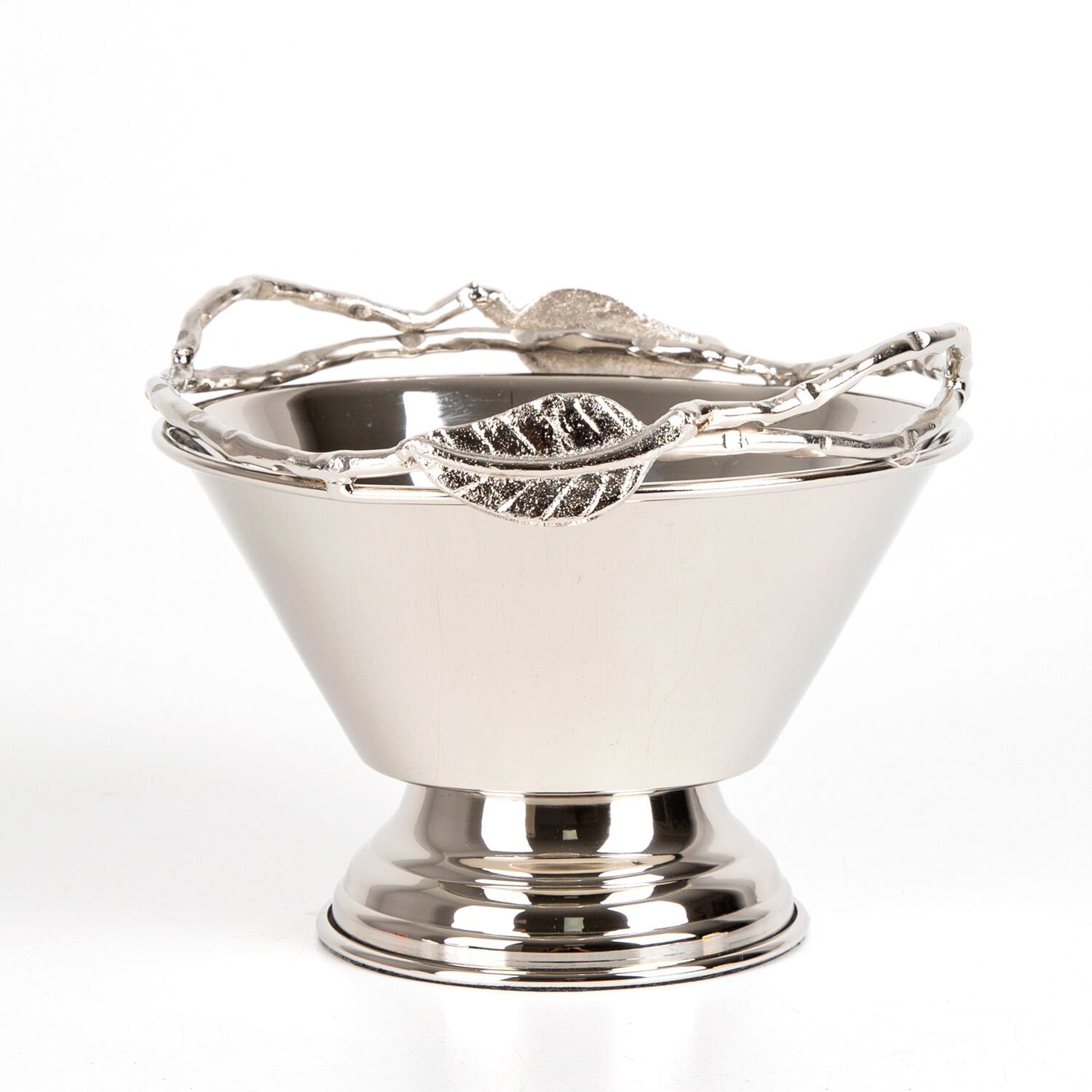 Kase, Gümüş Kaplama, Yaprak Figürlü, Gümüş Renk - 17x13x17 cm