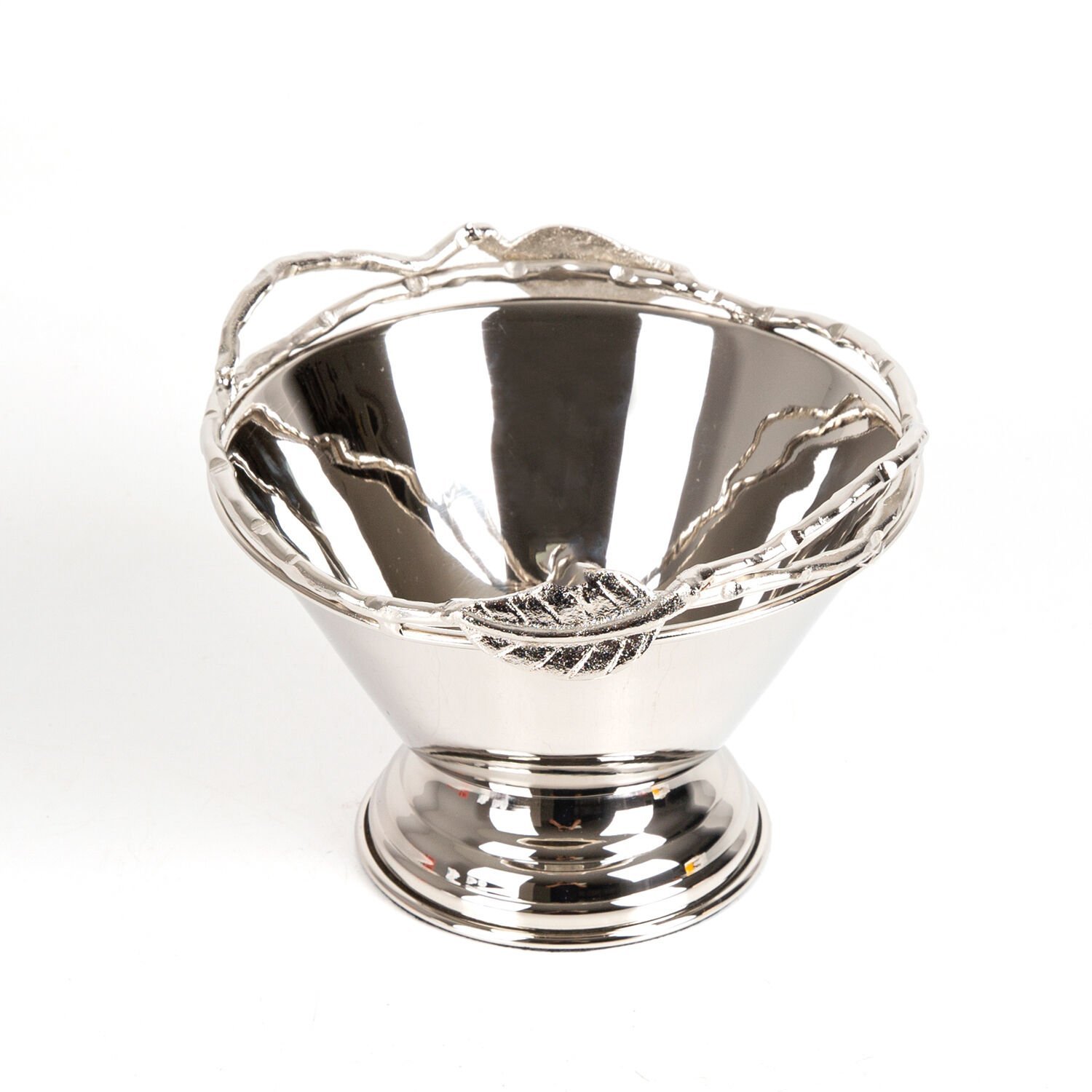 Kase, Gümüş Kaplama, Yaprak Figürlü, Gümüş Renk - 17x13x17 cm