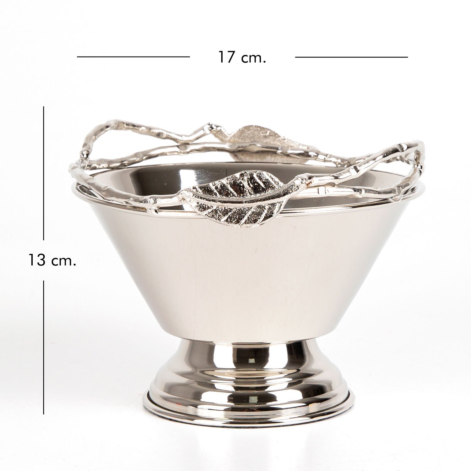 Kase, Gümüş Kaplama, Yaprak Figürlü, Gümüş Renk - 17x13x17 cm