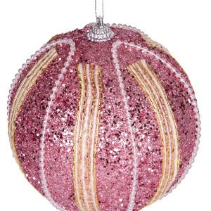 Yılbaşı Topu Şerit İnci Boncuk Figürlü 2'li Paket Pembe 9 Cm.