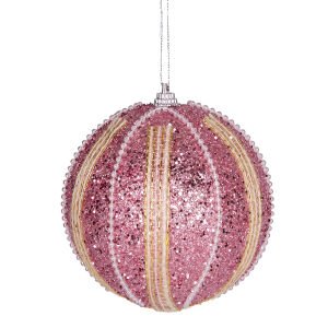 Yılbaşı Topu Şerit İnci Boncuk Figürlü 2'li Paket Pembe 9 Cm.