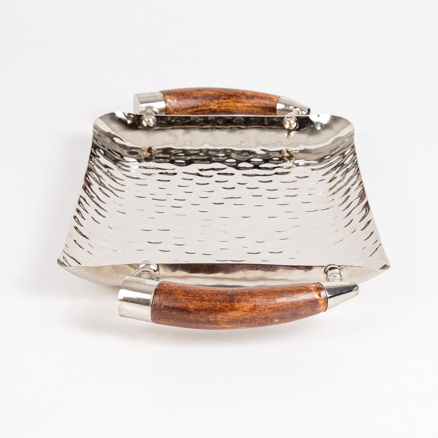 Metal Tepsi, Dikdörtgen, Boynuz Saplı, Gümüş Renk - 44x2x21 cm