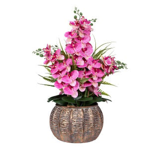 Metal Saksıda Pembe Orkide Aranjmanı Pembe-Yeşil 60x80 Cm.