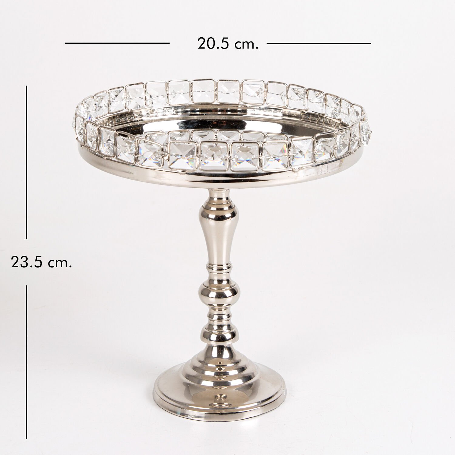 Servis Tabağı, Ayaklı, Kristal Taşlı, Gümüş Renk - 20,5x23,5 cm