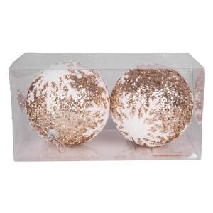 Yılbaşı Topu Pullu Beyaz Kar Tanesi Şekilli 2'li Paket Şampanya 9 Cm.