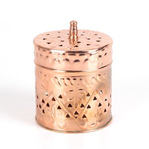 Metal Kapaklı Silindir Kutu Bakır Renk  8,5 x 11 Cm.