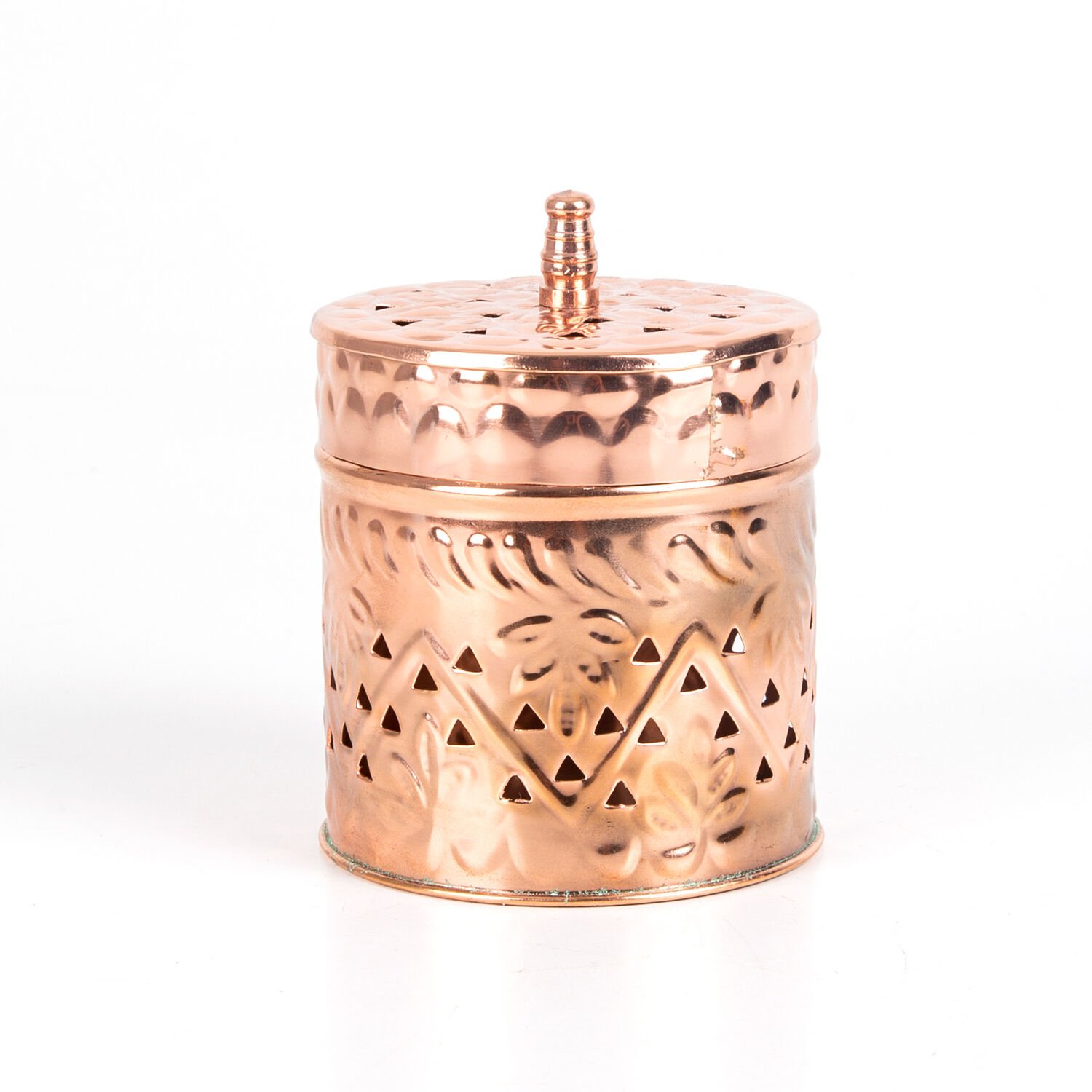 Metal Kutu, Silindir, Kapaklı, Bakır Renk - 8,5x11 cm