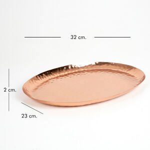 Bakır Kaplama Paslanmaz Oval Tepsi Bakır Renk  32 x 2 x 23 Cm.