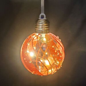 Yılbaşı Topu Ampul Led Işıklı Simli Boncuk Desenli 2'li Paket Kırmızı 7 Cm.