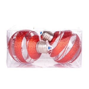 Yılbaşı Topu Ampul Led Işıklı Gold Simli Kırmızı 2'li Paket 7 Cm.