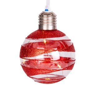 Yılbaşı Topu Ampul Led Işıklı Gold Simli Kırmızı 2'li Paket 7 Cm.