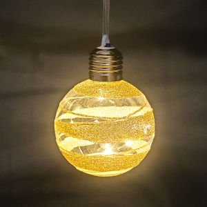 Yılbaşı Topu Ampul Led Işıklı Gold Simli 2'li Paket Şampanya 7 Cm.