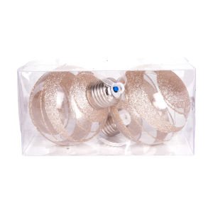 Yılbaşı Topu Ampul Led Işıklı Gold Simli 2'li Paket Şampanya 7 Cm.