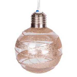 Yılbaşı Topu Ampul Led Işıklı Gold Simli 2'li Paket Şampanya 7 Cm.