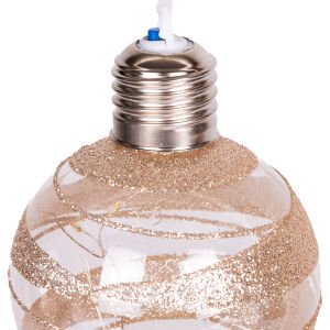 Yılbaşı Topu Ampul Led Işıklı Gold Simli 2'li Paket Şampanya 7 Cm.