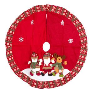 Yılbaşı Süsü Çam Örtüsü Noel Baba Kardan Adam Geyik Figürlü Kırmızı 120 Cm.