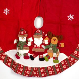 Yılbaşı Süsü Çam Örtüsü Noel Baba Kardan Adam Geyik Figürlü Kırmızı 120 Cm.
