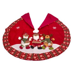 Yılbaşı Süsü Çam Örtüsü Noel Baba Kardan Adam Geyik Figürlü Kırmızı 120 Cm.