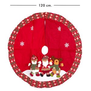 Yılbaşı Süsü Çam Örtüsü Noel Baba Kardan Adam Geyik Figürlü Kırmızı 120 Cm.