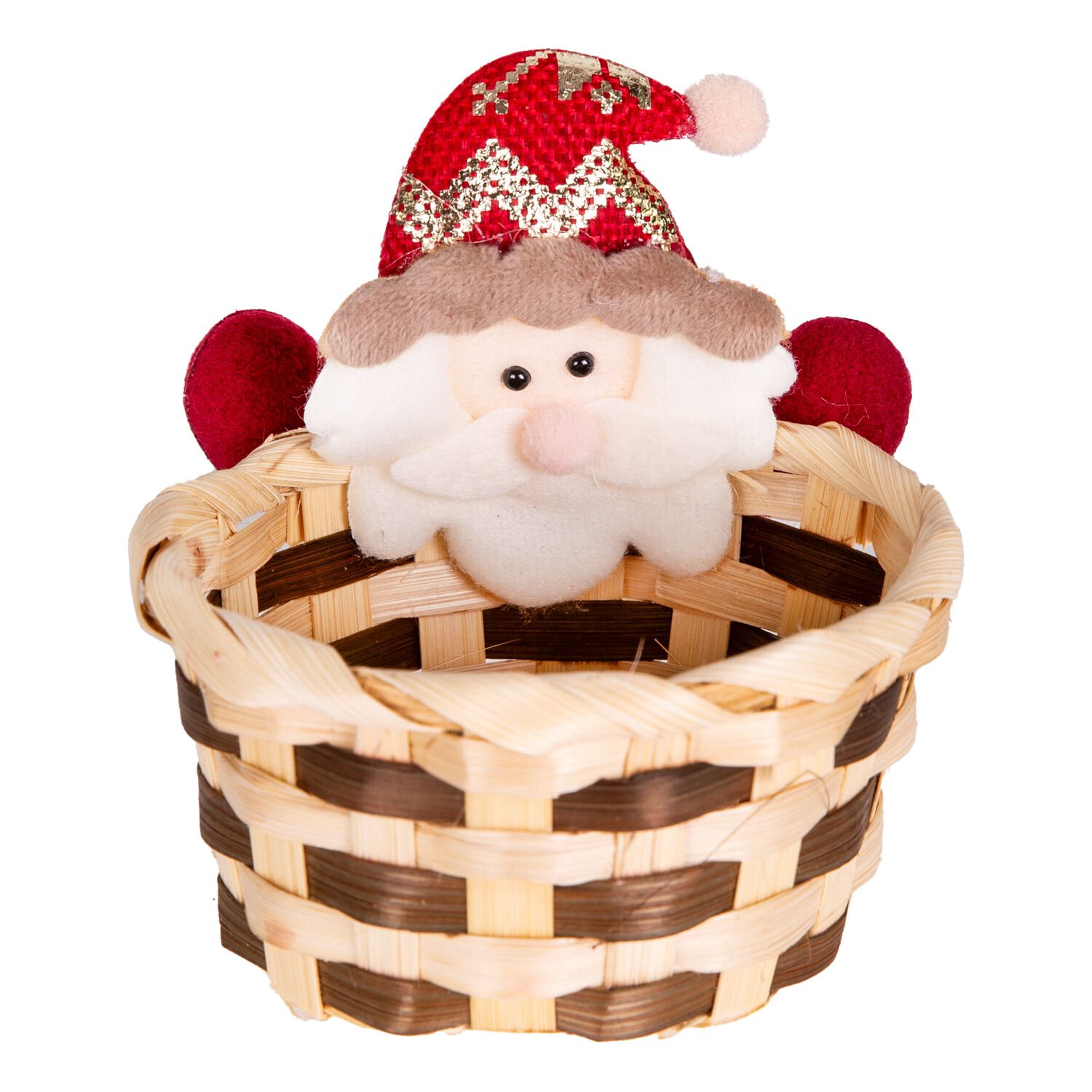 Yılbaşı Süsü Sepet Noel Baba Figürlü Kahverengi-Kırmızı 10x11 Cm.