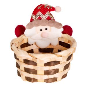 Yılbaşı Süsü Sepet Noel Baba Figürlü Kahverengi-Kırmızı 10x11 Cm.