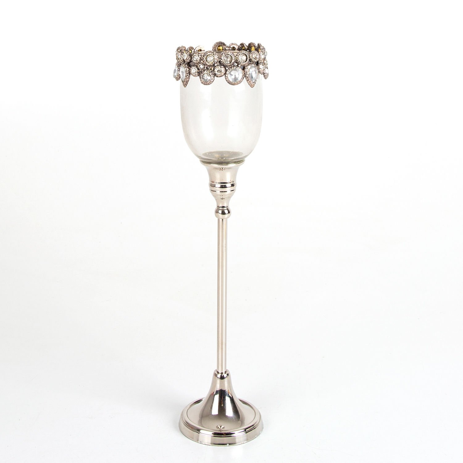 Mumluk, Elmas Taşlı, Gümüş İşlemeli, Büyük Boy, Gümüş Renk - 8x37x8 cm