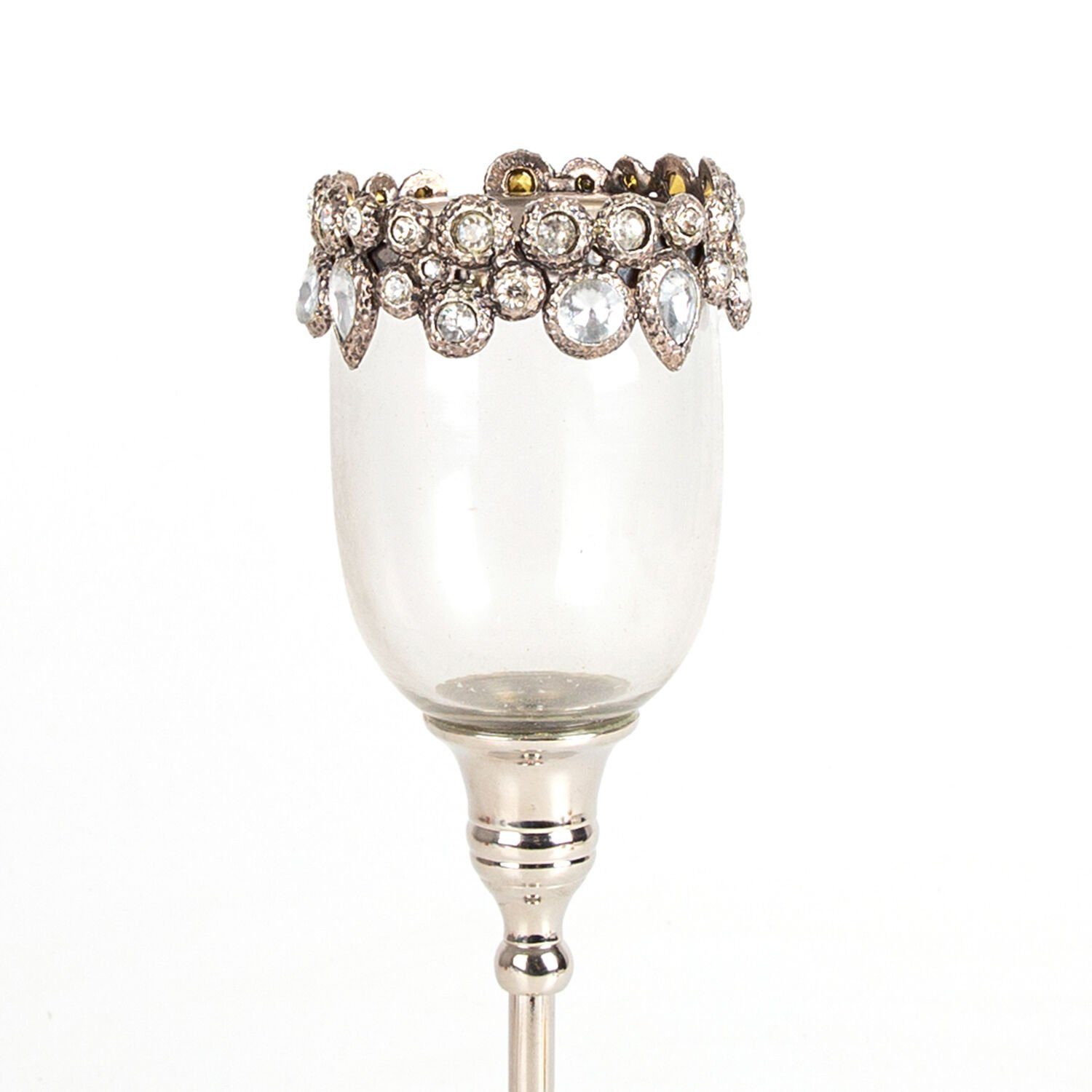 Mumluk, Elmas Taşlı, Gümüş İşlemeli, Büyük Boy, Gümüş Renk - 8x37x8 cm