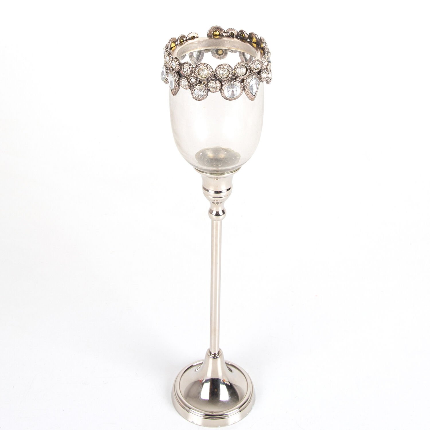 Mumluk, Elmas Taşlı, Gümüş İşlemeli, Büyük Boy, Gümüş Renk - 8x37x8 cm