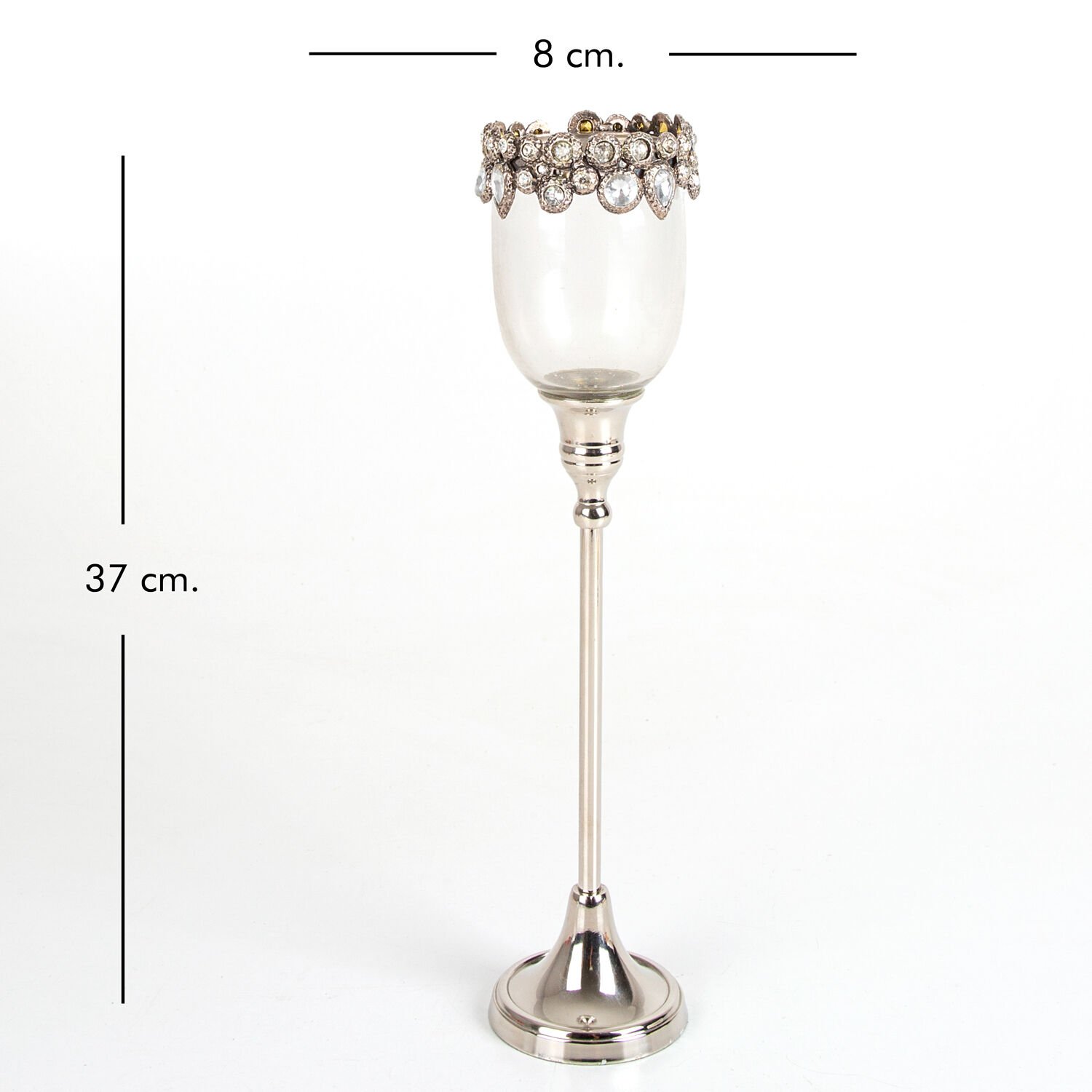 Mumluk, Elmas Taşlı, Gümüş İşlemeli, Büyük Boy, Gümüş Renk - 8x37x8 cm