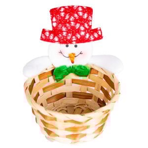 Yılbaşı Süsü, Sepet, Kardan Adam Figürlü, Kahverengi-Kırmızı - 13x14 cm