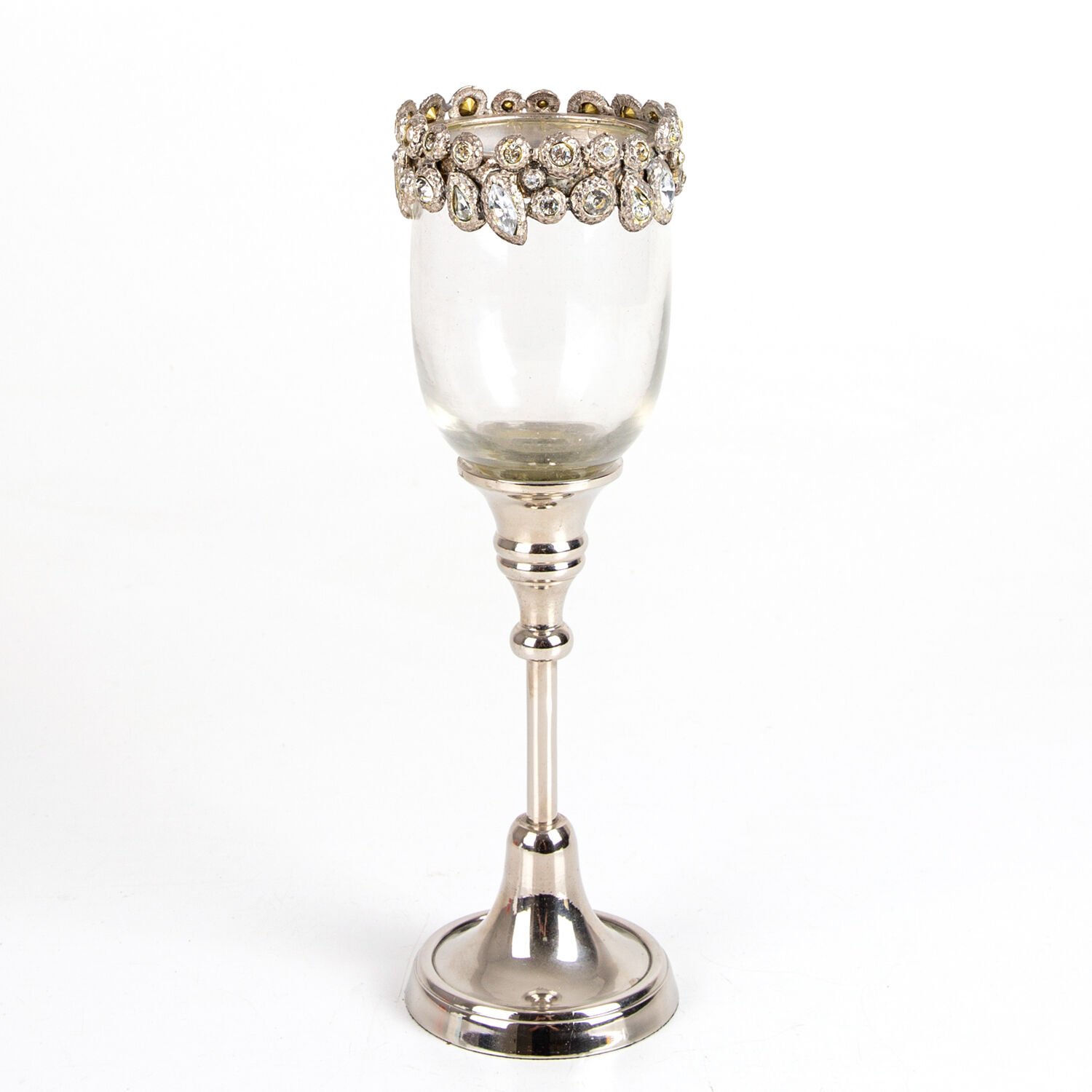 Mumluk, Elmas Taşlı, Gümüş İşlemeli, Küçük Boy, Gümüş Renk - 8x27x8 cm