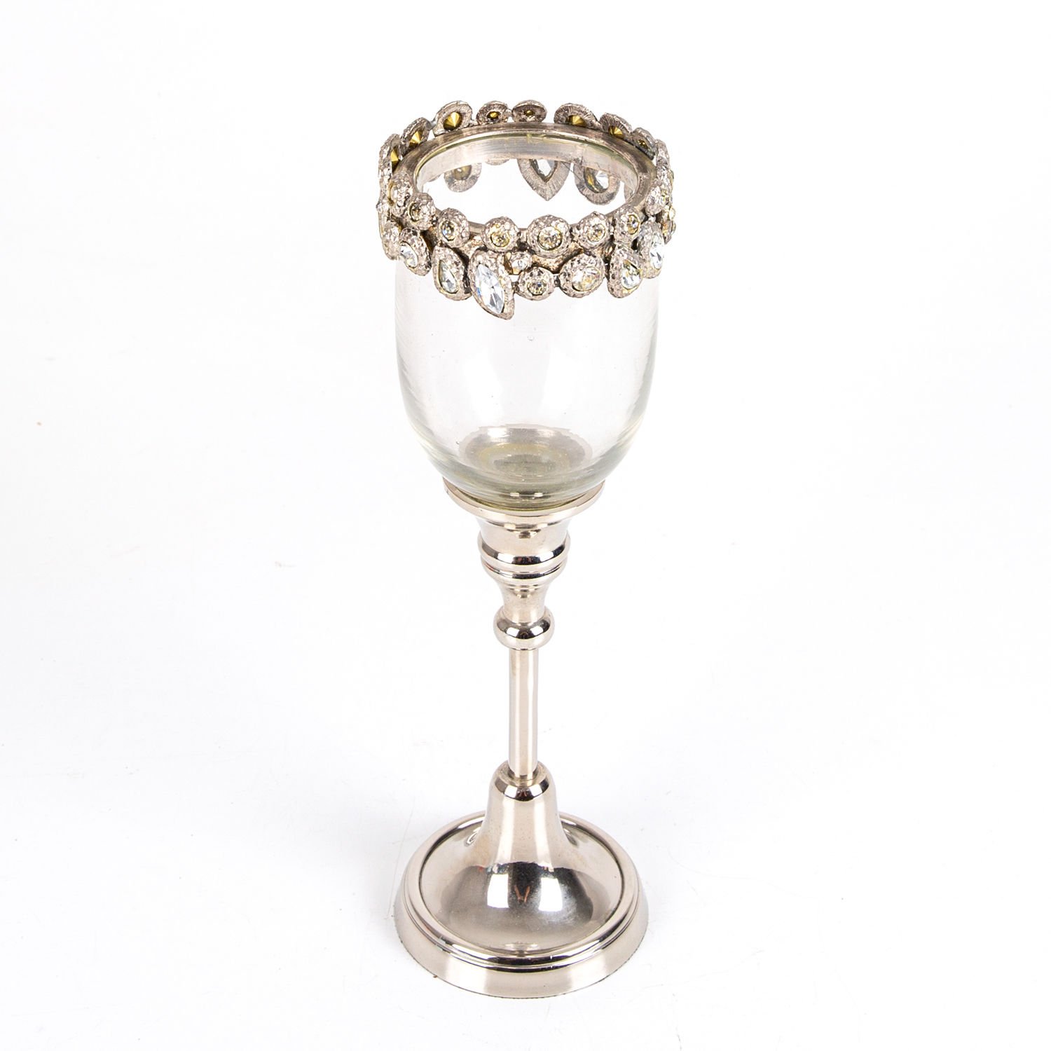 Mumluk, Elmas Taşlı, Gümüş İşlemeli, Küçük Boy, Gümüş Renk - 8x27x8 cm